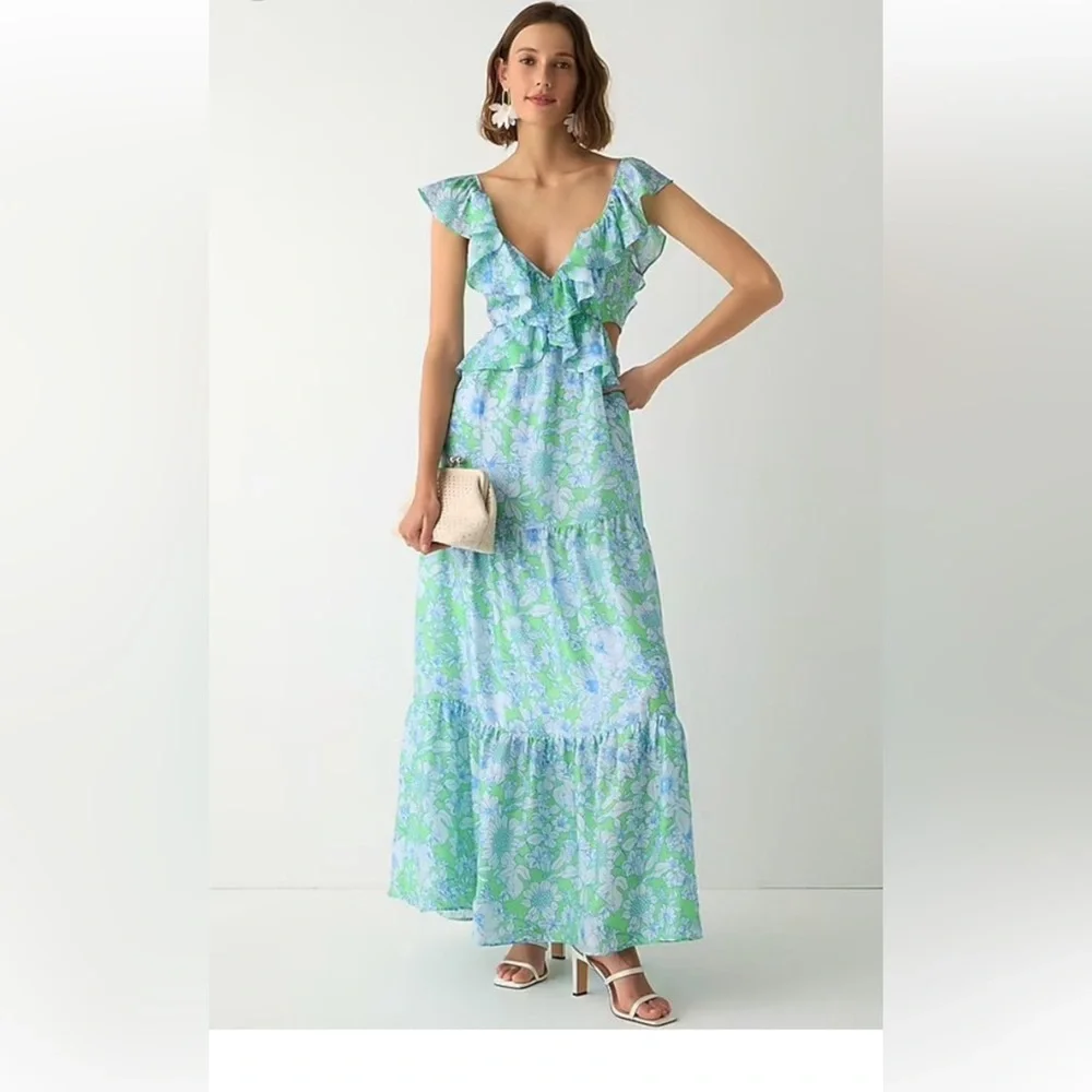 J. Crew Collection Floral Cutout Maxi Dress Size 10 - Picture 6 of 7